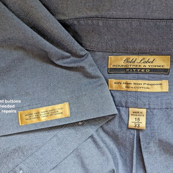 Roundtree & Yorke Gold Label dress shirt, Dark gray, Non Iron cotton, 15/33, VTG - Picture 6 of 16